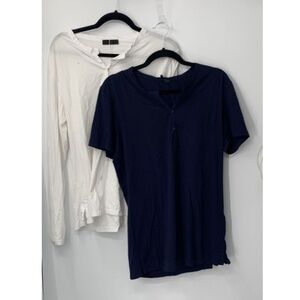 Ari Lot of 2 mens white navy blue long & short sleeve t-shirt sz L